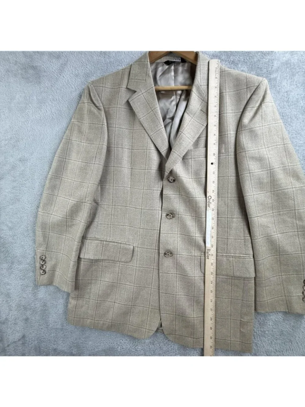 Jos A Bank Blazer Mens 39R Beige Windowpane Silk Wool Tweed Sport Coat Jacket